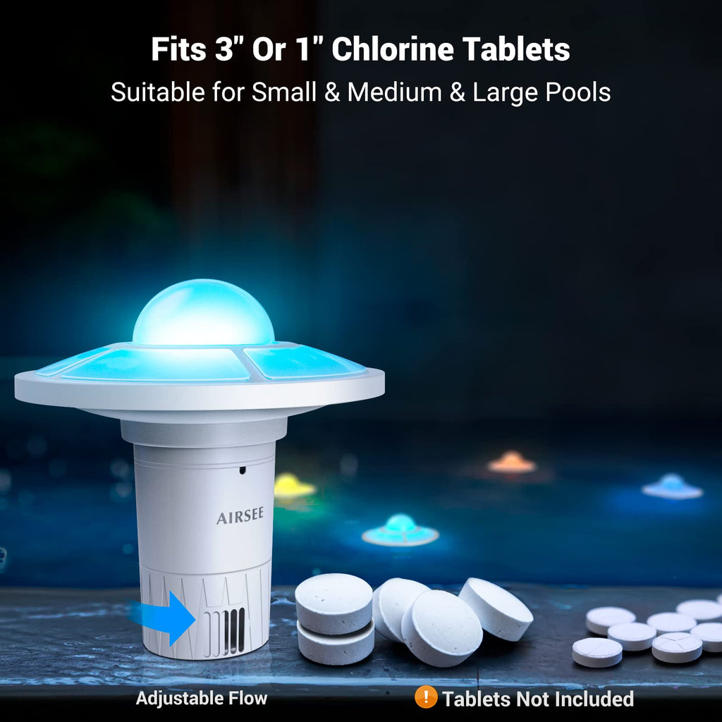 AIRSEE Pool Chlorine Floater with Rechargeable UFO Lights